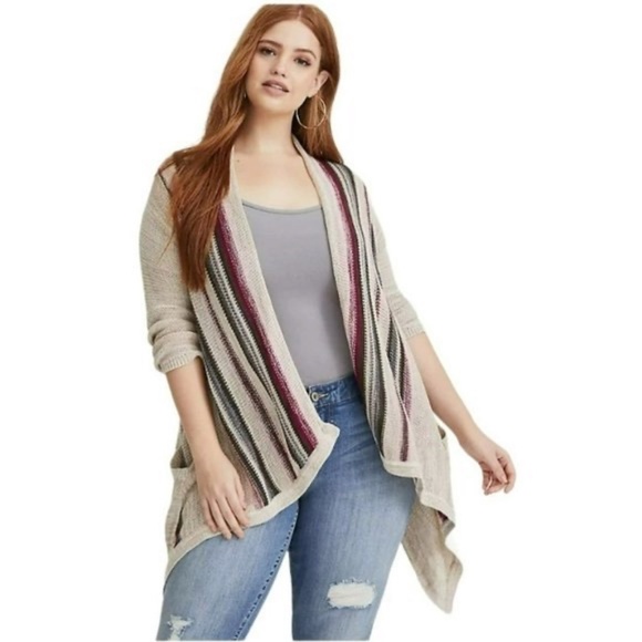 Torrid Striped Open Front Knit Cardigan Size 0X - Picture 1 of 5